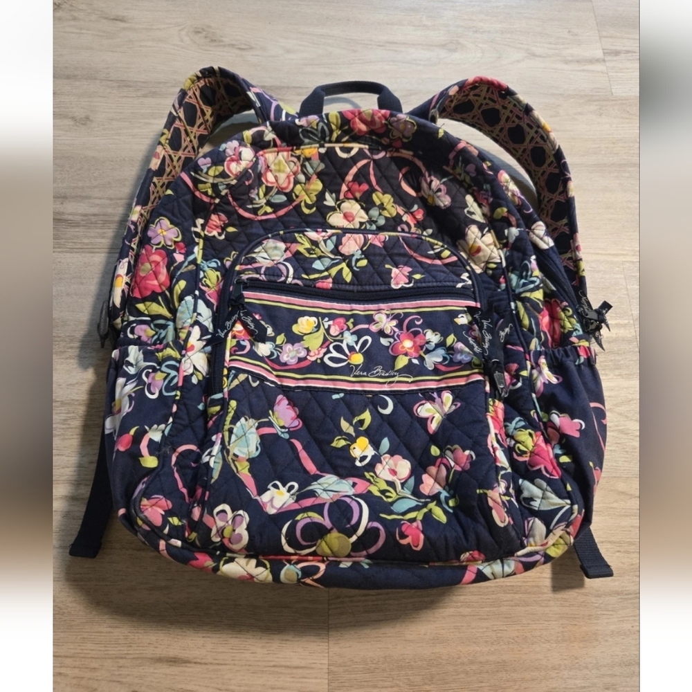 Vera Bradley Quilted Backpack Floral Blue PinkRipped on bottom